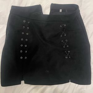 Black Suede Skirt with tie metal details